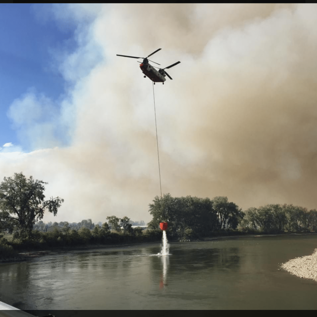 CH-47D Chinook Helicopter during aerial firefighting mission