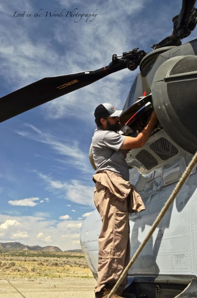 Mechanic working on Chinook Helicopter