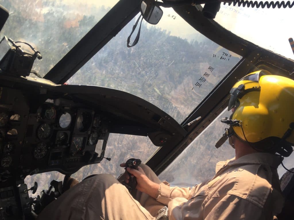 Pilot operating CH-47D Chinook Helicopter