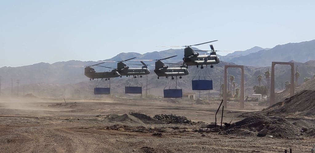 Chinook Helicopters heavy lift cargo for 2020 Tenet production